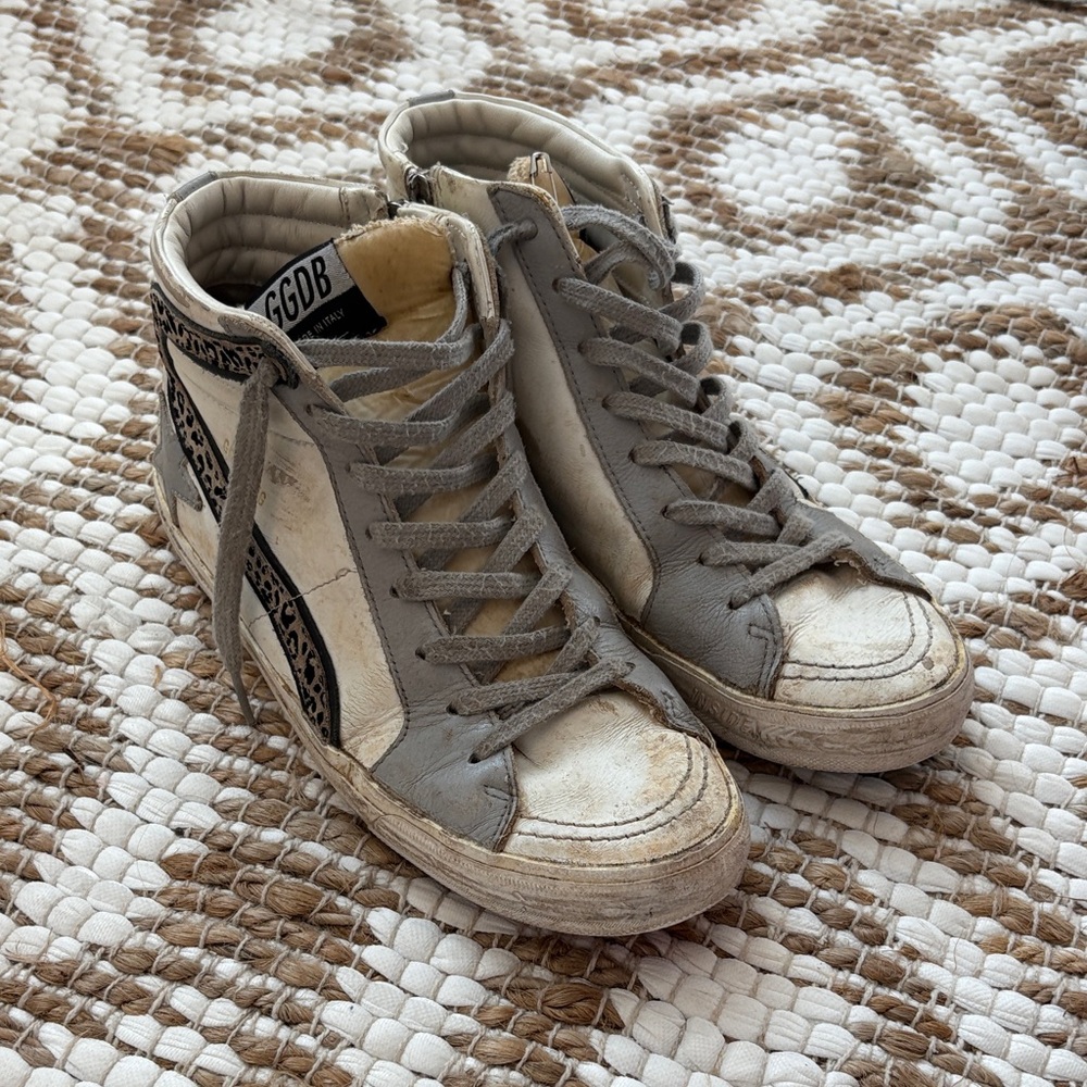 Golden Goose Gray and White High-Top Sneakers